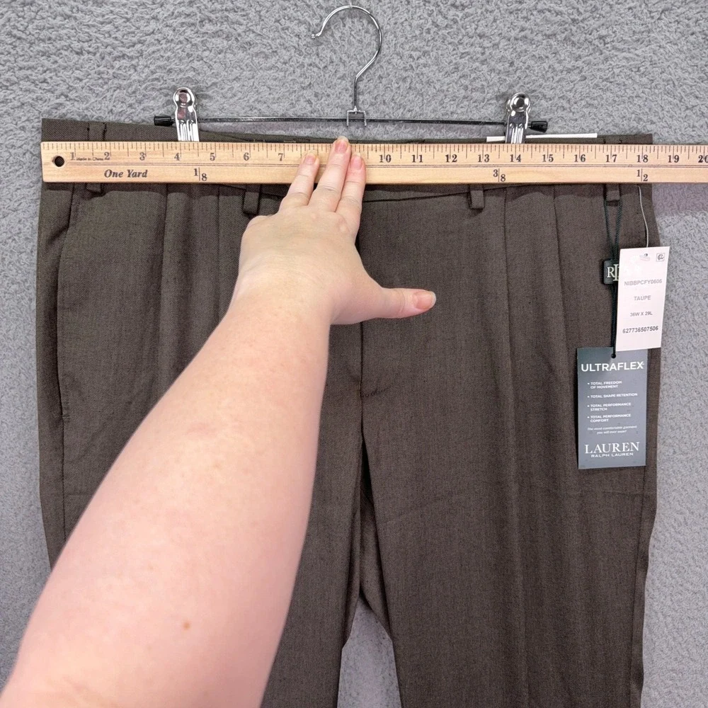 Lauren Ralph Lauren Dress Pants Mens 36x29 Taupe Ultraflex Pleated Preppy Office